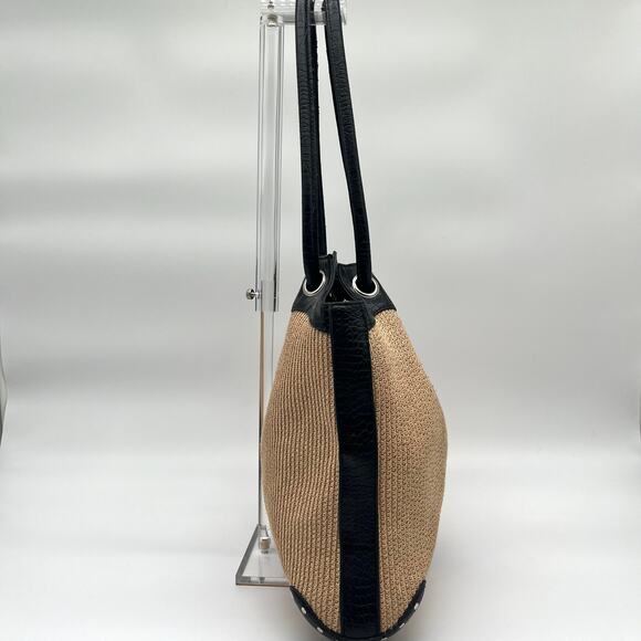 Paper Straw, Faux Leather & Studded Shoulder Bag - Picture 8 of 11
